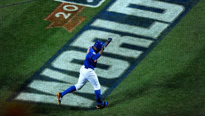 World Series Game 5- New York Mets Curtis Granderson celebrates his solo home run in the first inning of Game 5 of the World Series at Citi Field on Sunday, Nov. 1, 2015.