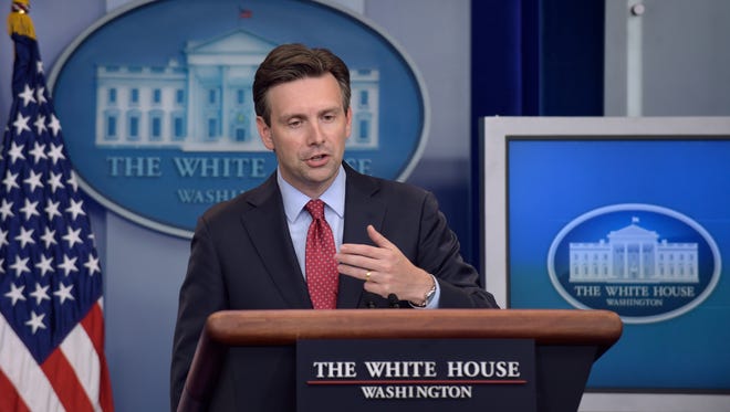 White House Press Secretary Josh Earnest speaks during the daily briefing at the White House in Washington Monday.