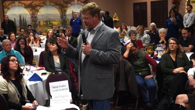 Senator Dean Heller and Representative Mark Amodei participate in the Carson City Chamber of Commerce monthly Soup's On! event at the Gold Dust West hotel and casino in Carson City on Feb. 22, 2017.