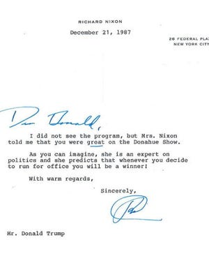 Note from Richard Nixon to Donald Trump in 1987.