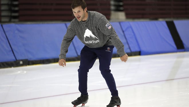 Daniel Suarez makes his way around the ice at the Utah Olympic Oval during a recent visit.