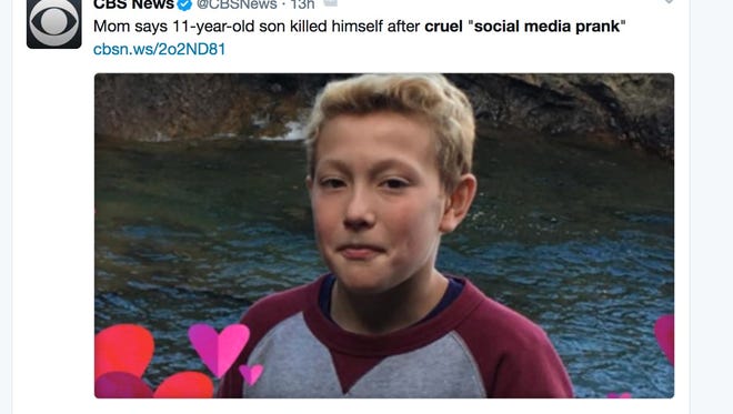 An 11-year-old Michigan boy ended his life after a twisted social media prank, according to his mother.
