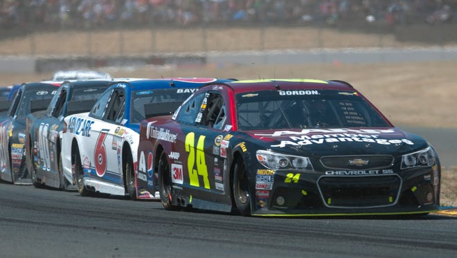 Gordon drives through a turn during his final race at Sonoma Raceway on June 28, 2015.