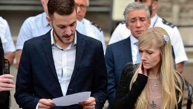 Chris Gard and Connie Yates, parents of 11-month-old Charlie Gard, at the Royal Courts of Justice in London on July 24, 2017.