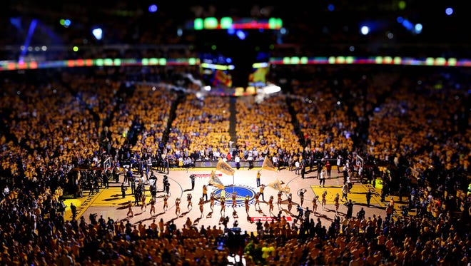 The court before game one of the NBA Finals between the Golden State Warriors and the Cleveland Cavaliers at Oracle Arena.