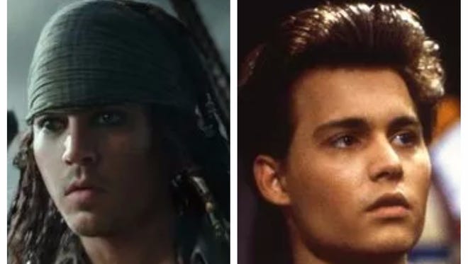 Johnny Depp as young Captain Jack Sparrow in 'Pirates of the Caribbean: Dead Men Tell No Tales' and young Johnny Depp in '21 Jump Street.'
