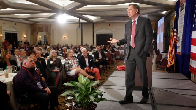Kasich speaks at the Republican Leadership Summit Saturday on April 18, 2015, in Nashua, N.H.