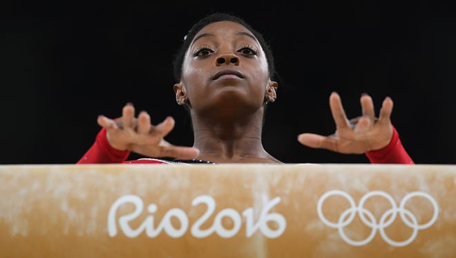 Simone Biles of the United States prepares to compete Aug. 15, 2016, in the balance beam final on day 10 of the Rio Olympics.