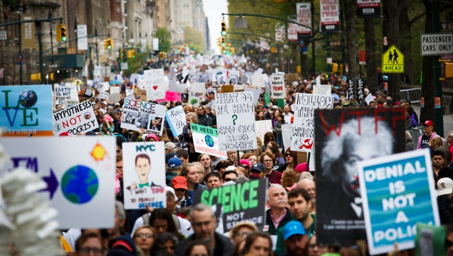 People gather for a March for Science in New York.