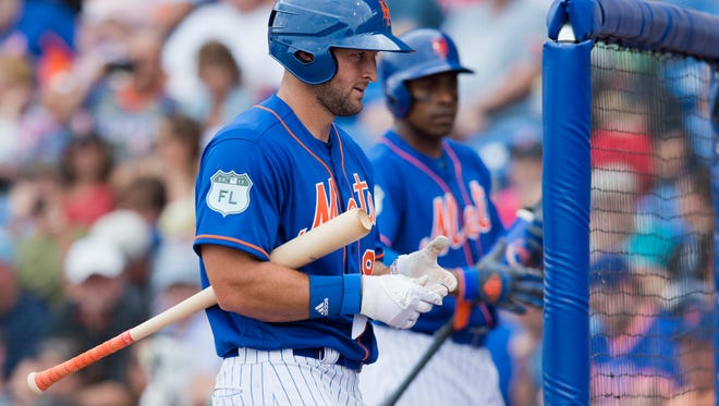 The New York Mets played the Boston Red Sox on Wednesday, March 8, 2017, at First Data Field in Port St. Lucie. The Mets won 8-7. Tim Tebow was the designated hitter.