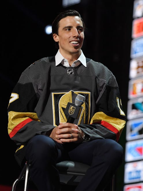 Marc-Andre Fleury is interviewed after being selected by the Vegas Golden Knights during the expansion draft.