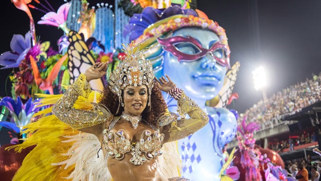 A performer dances during Salgueiro performance at the Rio de Janeiro Carnival at Sambodromo on Feb. 26, 2017 in Rio de Janeiro, Brazil.