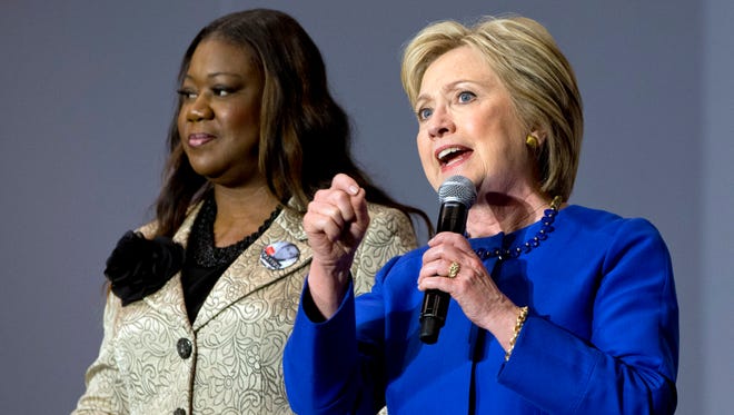 Democratic presidential candidate Hillary Clinton, next to Sybrina Fulton, mother of Trayvon Martin, in Columbia, S.C. Fulton was among many mothers of shooting victims who campaigned for Clinton.