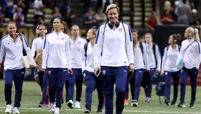 Wambach was front an center all night, even when the team took the field for warm-ups.
