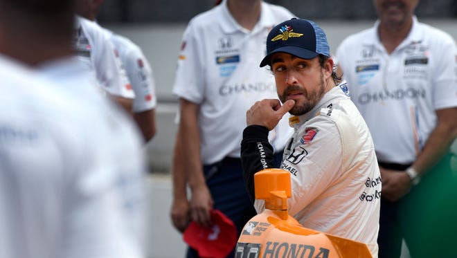 McLaren-Honda-Andretti IndyCar driver Fernando Alonso (29) before his qualifying run for the Indianapolis 500 Friday, May 20, 2017, afternoon at the Indianapolis Motor Speedway.
