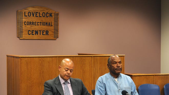 O.J. Simpson attends a parole hearing at Lovelock Correctional Center.