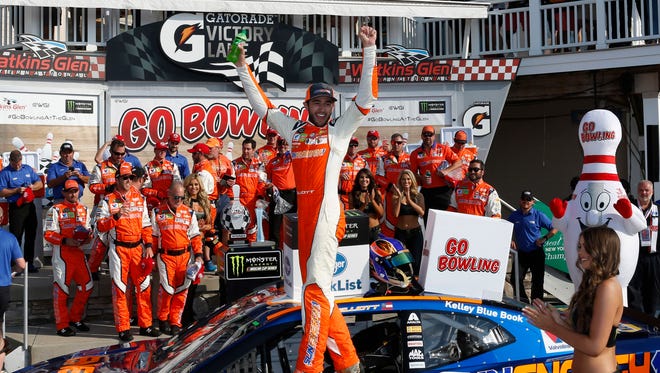 Elliott celebrates at Watkins Glen on Aug. 5, 2018 after claiming his elusive first career Cup Series victory in his 99th start.