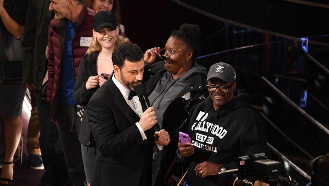 Gary and Vicky's wedding ceremony, conducted by Denzel Washington may not have been as legal as Jimmy Kimmel claimed but that won't make it any less memorable. He got to hold Mahershala Ali's Oscar and she got Jennifer Aniston's sunglasses as a wedding gift.