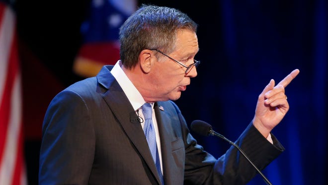 Kasich delivers his State of the State address at the Sandusky State Theatre on April 4, 2017, in Sandusky, Ohio.