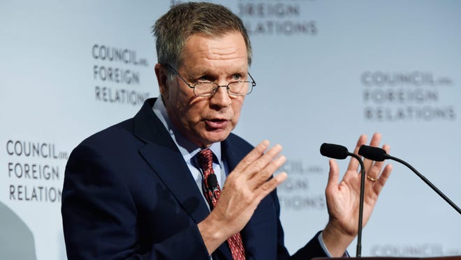 Kasich discusses foreign policy during a speech at the Council on Foreign Relations in  New York on Dec. 9, 2015.