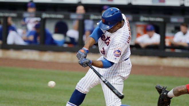 Curtis Granderson hit an RBI ground-rule double in the first inning of the Mets' game against the Angels Friday night at Citi Field.