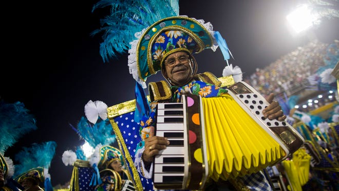 A performer from the Academicos do Grande Rio samba school parades during Carnival celebrations in Rio de Janeiro on Feb. 27, 2017.