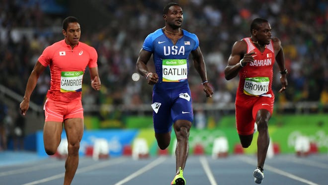 Justin Gatlin (USA) during the men's 100m semifinals in the Rio 2016 Summer Olympic Games at Estadio Olimpico Joao Havelange.