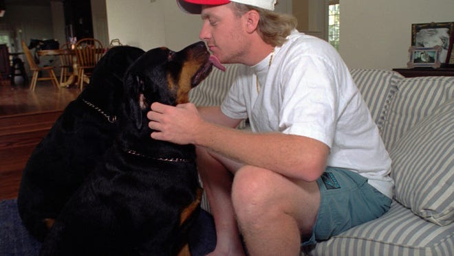 Schilling with his dogs during the 1994 strike.