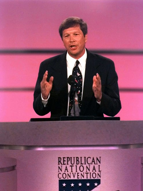 Kasich speaks at the Republican National Convention on Aug. 13, 1996, at the San Diego Convention Center.