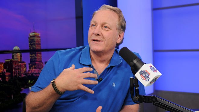 Schilling is interviewed during a commercial break in his weekly podcast.