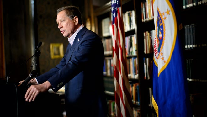 Kasich speaks at a news conference at the Minneapolis Club on March 22, 2016, in Minneapolis.