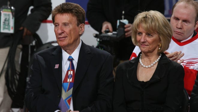Red Wings owners Mike and Marian Ilitch during Steve Yzerman's jersey retirement ceremony in 2007.
