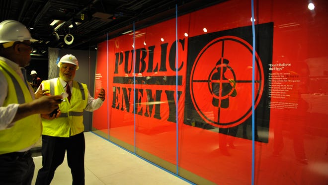 An art piece representing hip-hop group Public Enemy within the Smithsonian National Museum of African American History and Culture.