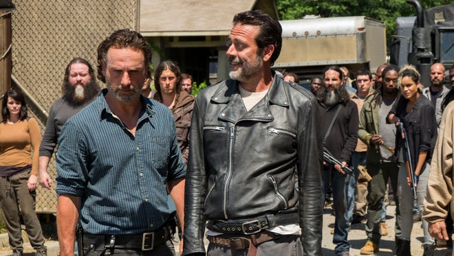 Andrew Lincoln as Rick Grimes, Jeffrey Dean Morgan as Negan - The Walking Dead _ Season 7, Episode 4 - Photo Credit: Gene Page/AMC
