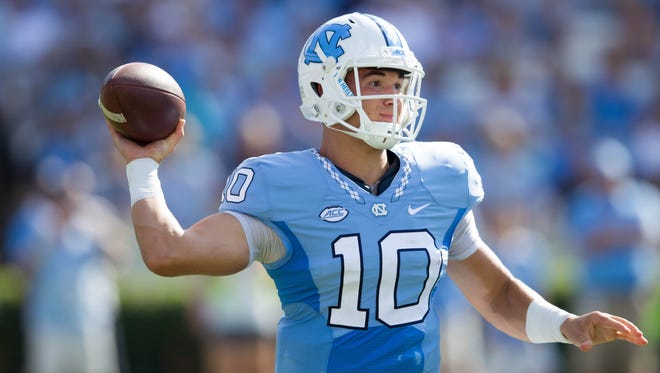 5. *Trade with Tennessee Titans* Browns — Mitchell Trubisky, QB, North Carolina: Cleveland forfeited its opportunity to take Carson Wentz in 2016. But this year, we'll have them exchange part of their cache of picks to leap up from No. 12 — past the Jets, the first team that seems reasonably likely to pick a quarterback this year — to guarantee the arrival of a player they allegedly love. Trubisky's accuracy and decision making in college were first rate and could make the Ohio native the best choice to operate this playbook. [Note: This pick originally belonged to the Los Angeles Rams before Tennessee acquired it last year.]