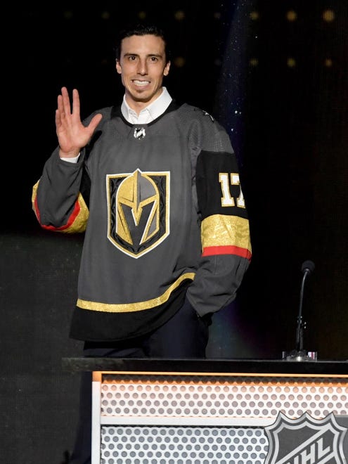 Goaltender Marc-Andre Fleury waves to the crowd during the expansion draft.