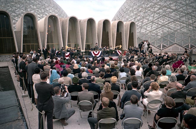 First Lady Claudia Alta Taylor "Lady Bird" Johnson was in Milwaukee to dedicate the Mitchell Park Domes Horticulture Conservatory in September, 1965.