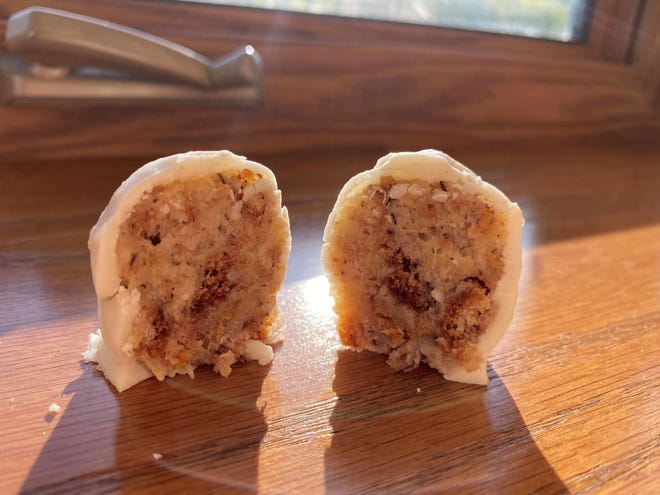 Kaitlyn's Kitchen's version of a cake pop. They can then be dipped in milk. Comes in variety of flavors including, banana bread, carrot cake, brownie, blueberry, and other classic cake flavors.