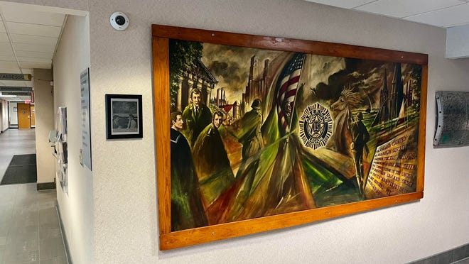 A 4-foot-by-8-foot mural by artist Robert Cassidy from the Van Eimeren-Kolonka American Legion Post 27 now hangs in the South Milwaukee city hall.
