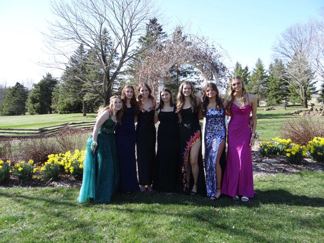 A group of Hortonville High School students pose for a photo before heading to their prom on Saturday, April 13, 2024. The dance was held at Homestead Meadows Farm in Appleton.