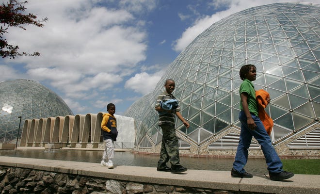 Micah Curd, 4 (left), his stepbrother, Ronald Morgan, 8, and sister Corey Curd, 9, make their way home after an afternoon in the Mitchell Park Domes in May, 2005.