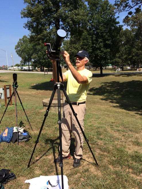 Colin Johnson of Hartland readies his camera to take photos of the total solar eclipse on August 21, 2017 from Metropolis, Ill. Johnson made solar filters for his camera, binoculars and telescope to prepare for the eclipse.