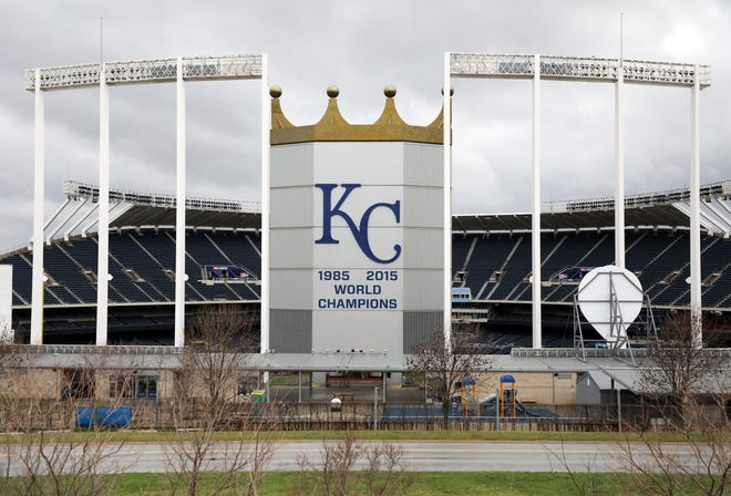 A general view of Kauffman Stadium, home of the Kansas City Royals, as it sits empty as Major League Baseball has shut down competition due to coronavirus in Kansas City, Missouri. The NBA, MLS, NHL, NCAA and MLB have all announced cancellations or postponements of events because of COVID-19.